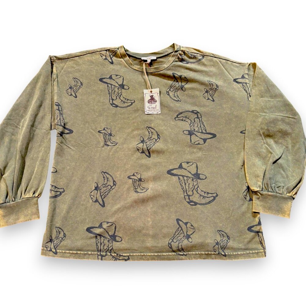 Easel Western women's cowboy hat‎ & boots long sleeve shirt sage green sz L NWT - Picture 2 of 9
